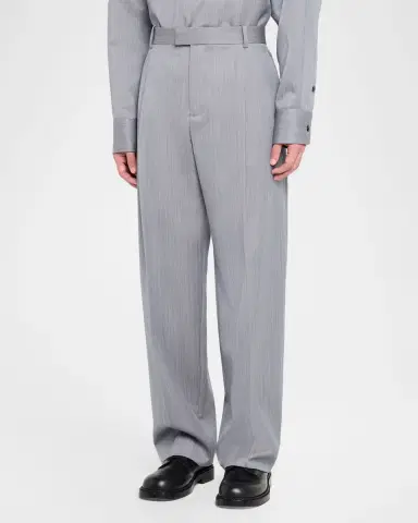 Bottega Veneta Men's Wool Chevron Pleated Wide-Leg Trousers | Thumbnail 3 Bottega Veneta Men's Wool Chevron Pleated Wide-Leg Trousers | Thumbnail 3