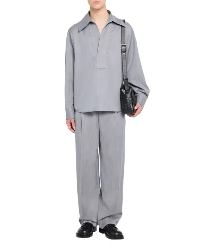 Bottega Veneta Men 's Wool Chevron Pleated Wide-Leg Trousers