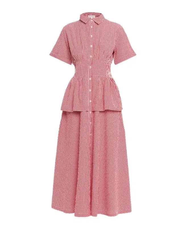 Boogie Woogie Bugle Boy Check Seersucker Maxi Shirtdress