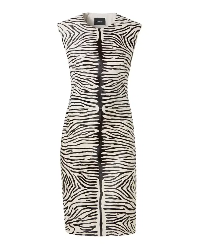 Zebra-Print Leather Sheath Dress