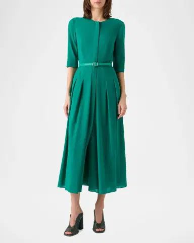 Akris Pleated Wool Belted Midi Dress | Thumbnail 2 Akris Pleated Wool Belted Midi Dress | Thumbnail 2