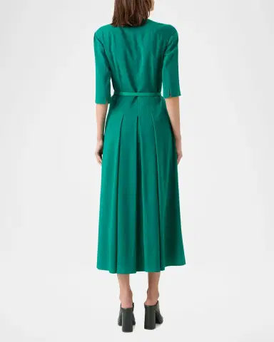 Akris Pleated Wool Belted Midi Dress | Thumbnail 3 Akris Pleated Wool Belted Midi Dress | Thumbnail 3