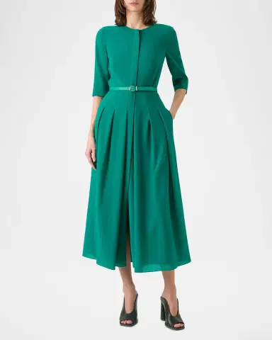 Akris Pleated Wool Belted Midi Dress | Thumbnail 4 Akris Pleated Wool Belted Midi Dress | Thumbnail 4