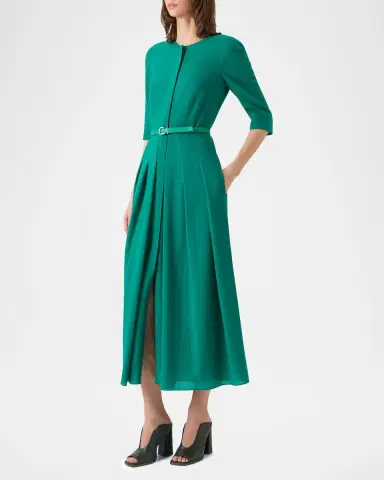 Akris Pleated Wool Belted Midi Dress | Thumbnail 6 Akris Pleated Wool Belted Midi Dress | Thumbnail 6