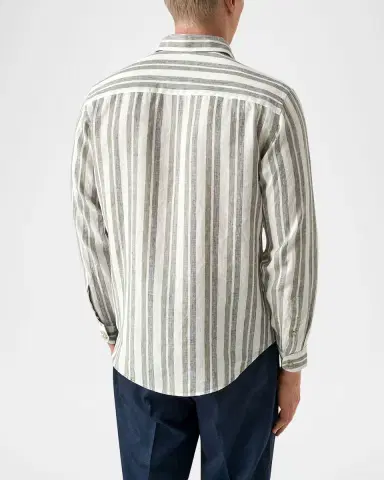 Eton Men's Double-Stripe Linen Button-Down Shirt | Thumbnail 2