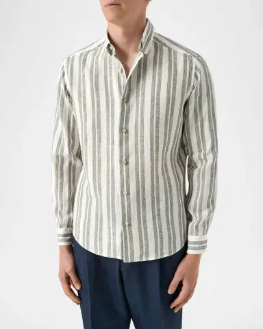 Eton Men's Double-Stripe Linen Button-Down Shirt | Thumbnail 3
