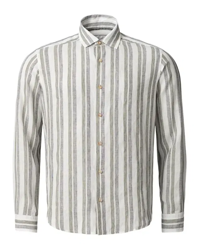 Men 's Double-Stripe Linen Button-Down Shirt