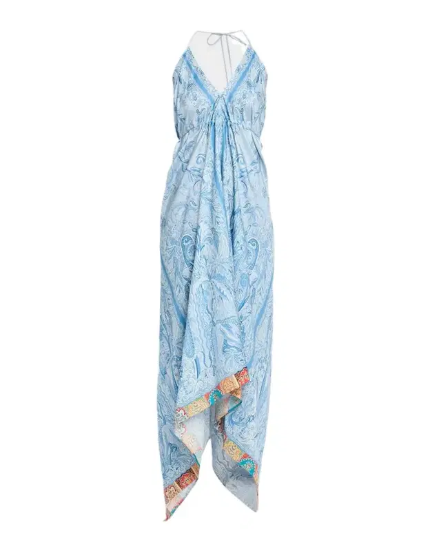 Paisley Silk Asymmetric Maxi Dress Coverup