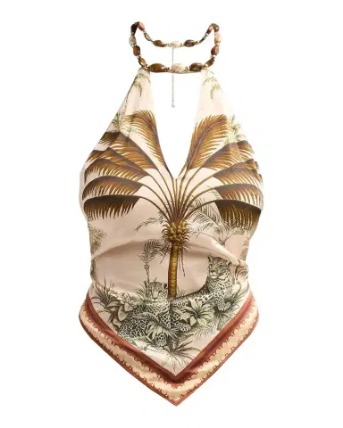 Retrofête Zaphira Beaded Satin Halter Top | Thumbnail 1 Retrofête Zaphira Beaded Satin Halter Top | Thumbnail 1