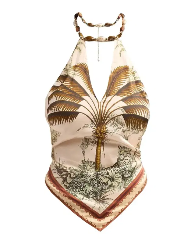 Zaphira Beaded Satin Halter Top
