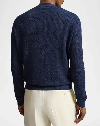 Polo Ralph Lauren Men's Relaxed Fit Piqué-Knit Linen Cardigan | Thumbnail 3 Polo Ralph Lauren Men's Relaxed Fit Piqué-Knit Linen Cardigan | Thumbnail 3