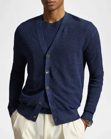 Polo Ralph Lauren Men's Relaxed Fit Piqué-Knit Linen Cardigan | Thumbnail 4 Polo Ralph Lauren Men's Relaxed Fit Piqué-Knit Linen Cardigan | Thumbnail 4