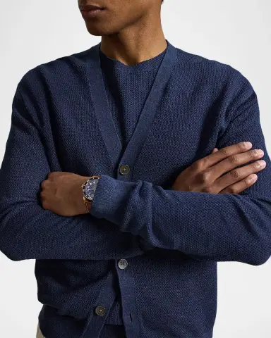 Polo Ralph Lauren Men's Relaxed Fit Piqué-Knit Linen Cardigan | Thumbnail 5 Polo Ralph Lauren Men's Relaxed Fit Piqué-Knit Linen Cardigan | Thumbnail 5