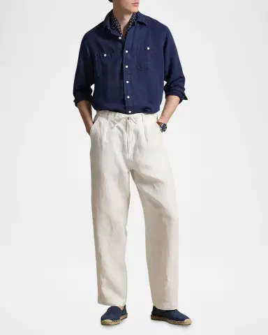 Ralph Lauren Purple Label Men's Relaxed Fit Pleated Linen Drawstring Pants | Thumbnail 2 Ralph Lauren Purple Label Men's Relaxed Fit Pleated Linen Drawstring Pants | Thumbnail 2