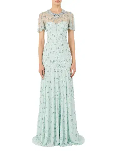 Jenny Packham Ambiance Embellished Flutter-Sleeve Trumpet Gown | Thumbnail 1 Jenny Packham Ambiance Embellished Flutter-Sleeve Trumpet Gown | Thumbnail 1