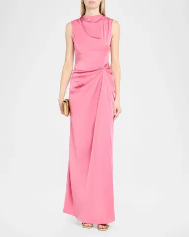Lapointe Lightweight Satin Long Ruched Dress | Thumbnail 2 Lapointe Lightweight Satin Long Ruched Dress | Thumbnail 2
