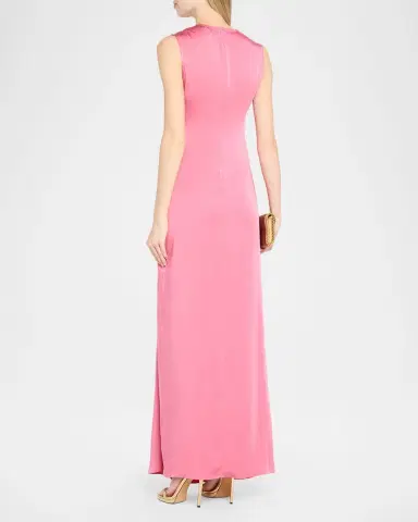 Lapointe Lightweight Satin Long Ruched Dress | Thumbnail 3 Lapointe Lightweight Satin Long Ruched Dress | Thumbnail 3