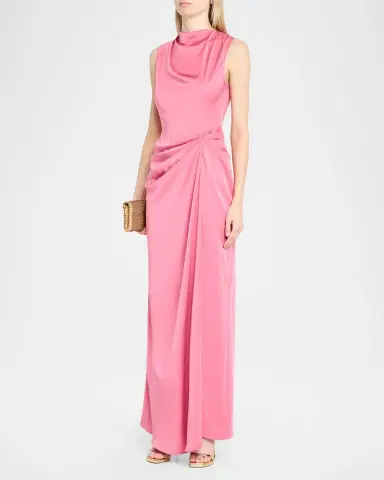 Lapointe Lightweight Satin Long Ruched Dress | Thumbnail 4 Lapointe Lightweight Satin Long Ruched Dress | Thumbnail 4