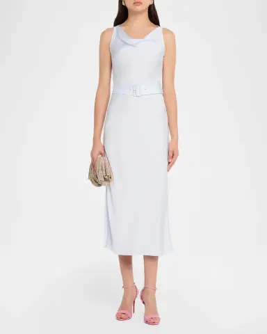 Lapointe Satin Sleeveless Belted Dress | Thumbnail 2