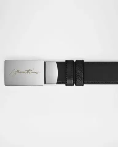 Montblanc Men's Cursive Plate-Buckle Reversible Leather Belt | Thumbnail 2 Montblanc Men's Cursive Plate-Buckle Reversible Leather Belt | Thumbnail 2