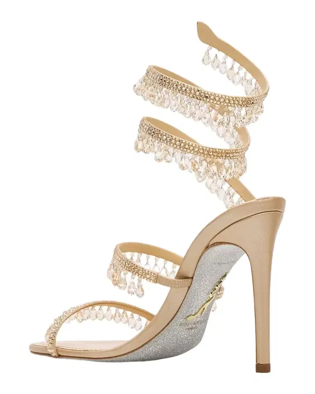 105mm Chandelier Satin Snake Ankle Wrap Sandals