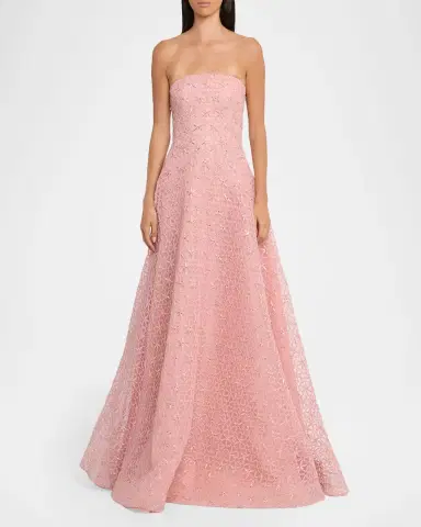 Naeem Khan Floral Cording Strapless A-Line Gown | Thumbnail 2 Naeem Khan Floral Cording Strapless A-Line Gown | Thumbnail 2