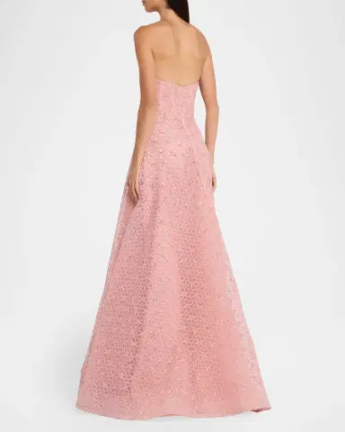 Naeem Khan Floral Cording Strapless A-Line Gown | Thumbnail 3 Naeem Khan Floral Cording Strapless A-Line Gown | Thumbnail 3