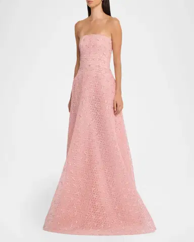 Naeem Khan Floral Cording Strapless A-Line Gown | Thumbnail 4 Naeem Khan Floral Cording Strapless A-Line Gown | Thumbnail 4