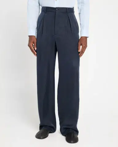 Giorgio Armani Men's Cotton and Lyocell Pleated Wide-Leg Trousers | Thumbnail 3