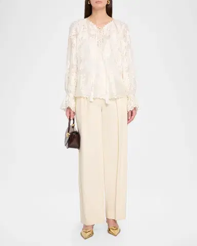 Kobi Halperin Florence Embroidered Lace-Up Blouse | Thumbnail 2