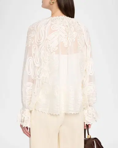 Kobi Halperin Florence Embroidered Lace-Up Blouse | Thumbnail 3