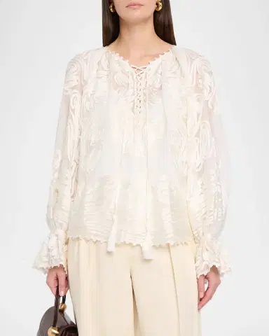 Kobi Halperin Florence Embroidered Lace-Up Blouse | Thumbnail 4