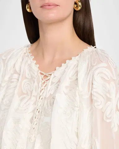 Kobi Halperin Florence Embroidered Lace-Up Blouse | Thumbnail 5