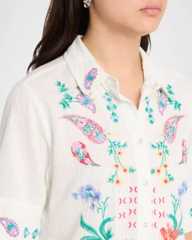 Johnny Was Vintage Floral-Embroidered Cotton Shirt | Thumbnail 5