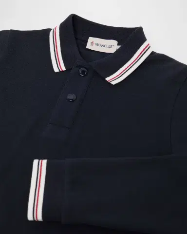 Moncler Boy's Tricolor-Trim Cotton Pique Polo Shirt, Size 12-14 | Thumbnail 3