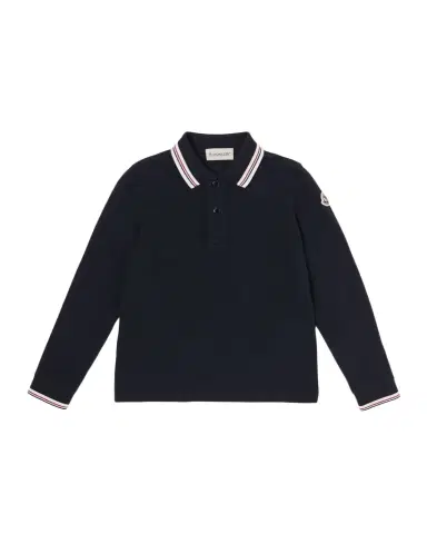 Moncler Boy's Tricolor-Trim Cotton Pique Polo Shirt, Size 12-14 | Thumbnail 1