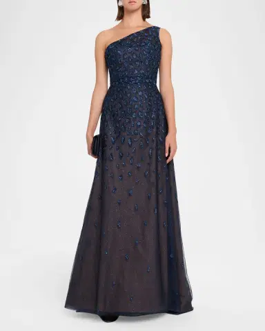 Rene Ruiz Collection Metallic Embroidered One-Shoulder Gown | Thumbnail 2