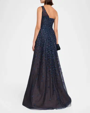 Rene Ruiz Collection Metallic Embroidered One-Shoulder Gown | Thumbnail 3