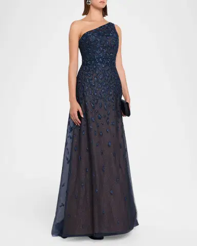 Rene Ruiz Collection Metallic Embroidered One-Shoulder Gown | Thumbnail 4