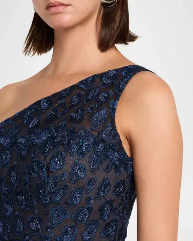 Rene Ruiz Collection Metallic Embroidered One-Shoulder Gown | Thumbnail 5