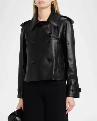 Burberry Cropped Leather Mayfair Trench Jacket | Thumbnail 3