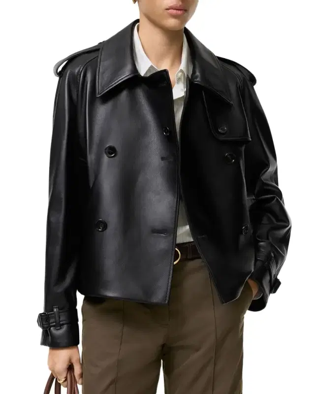 Burberry Cropped Leather Mayfair Trench Jacket