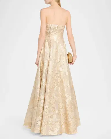 Rene Ruiz Collection Strapless Metallic Floral Jacquard Gown | Thumbnail 3 Rene Ruiz Collection Strapless Metallic Floral Jacquard Gown | Thumbnail 3