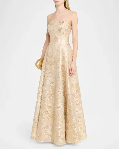 Rene Ruiz Collection Strapless Metallic Floral Jacquard Gown | Thumbnail 4 Rene Ruiz Collection Strapless Metallic Floral Jacquard Gown | Thumbnail 4