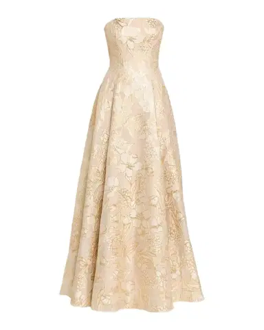 Rene Ruiz Collection Strapless Metallic Floral Jacquard Gown | Thumbnail 1 Rene Ruiz Collection Strapless Metallic Floral Jacquard Gown | Thumbnail 1