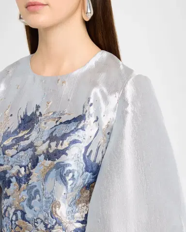 Rene Ruiz Collection Metallic Brocade Puff-Sleeve Column Gown | Thumbnail 5 Rene Ruiz Collection Metallic Brocade Puff-Sleeve Column Gown | Thumbnail 5