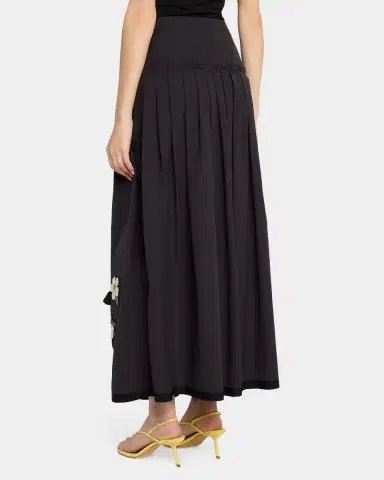 Ungaro Lindsey Pleated Floral Applique Midi Skirt | Thumbnail 3 Ungaro Lindsey Pleated Floral Applique Midi Skirt | Thumbnail 3