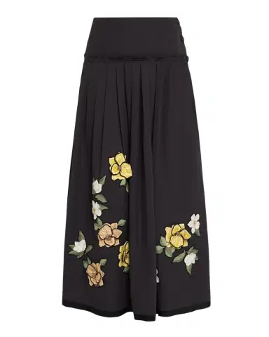 Ungaro Lindsey Pleated Floral Applique Midi Skirt | Thumbnail 1 Ungaro Lindsey Pleated Floral Applique Midi Skirt | Thumbnail 1