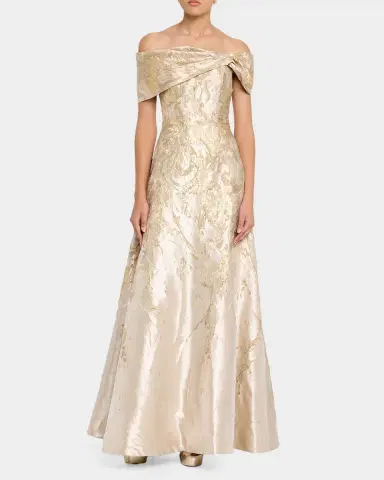Rene Ruiz Collection Off-Shoulder Metallic Jacquard Gown | Thumbnail 2 Rene Ruiz Collection Off-Shoulder Metallic Jacquard Gown | Thumbnail 2