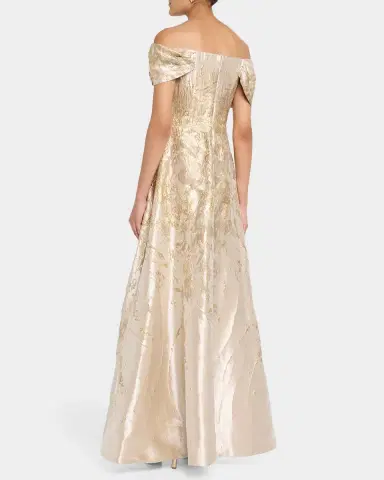 Rene Ruiz Collection Off-Shoulder Metallic Jacquard Gown | Thumbnail 3 Rene Ruiz Collection Off-Shoulder Metallic Jacquard Gown | Thumbnail 3